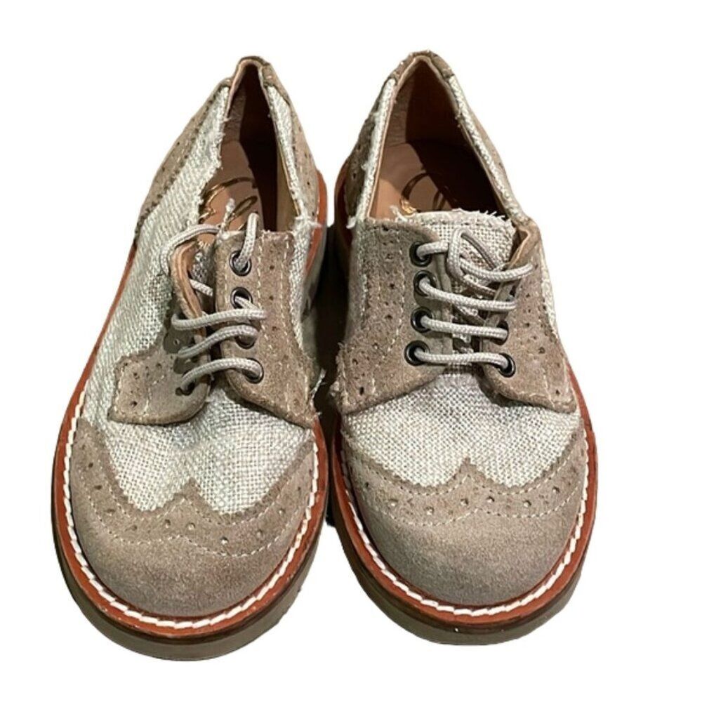 Eli 1957 Beige Suede Linen Derby Oxford Shoes Boys EU 25 US 8 Handmade Spain